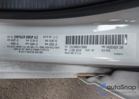 2012 Chrysler 200 Lx z USA, uszkodzony, nr VIN 1C3CCBAB8CN158808